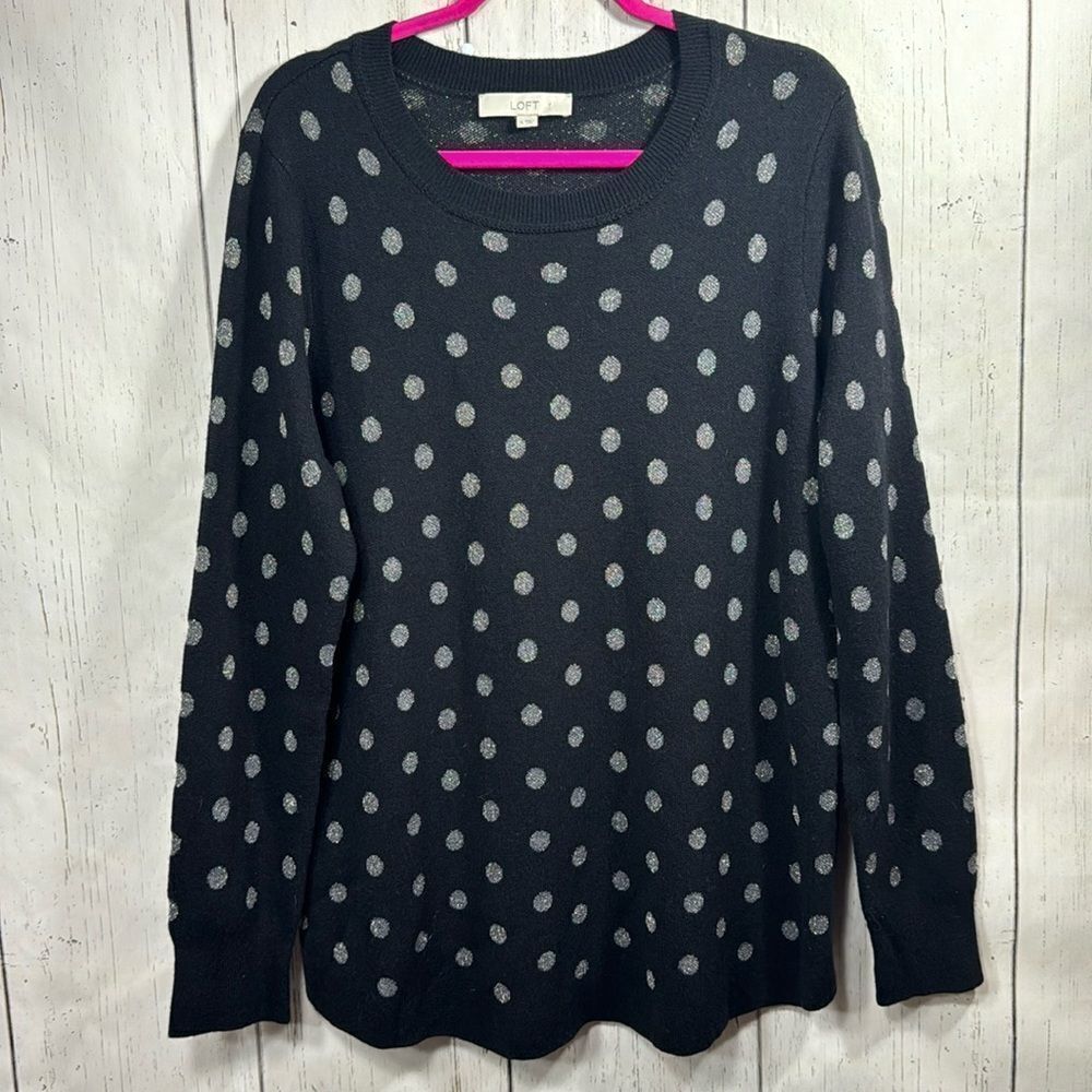 Loft Black Gray Polka Dot Sweater Womens XL Wool Blend Soft Cozy Fall Winter